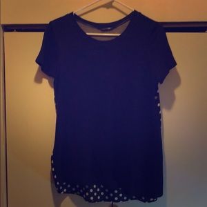 Navy solid front with polka dot back